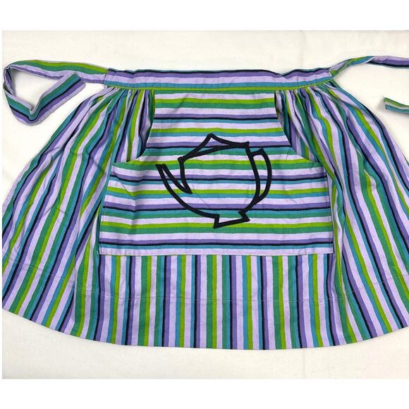 Vintage Hand-Crafted Striped Half Apron Teapot Themed Design Granny Core Decor - Picture 1 of 7